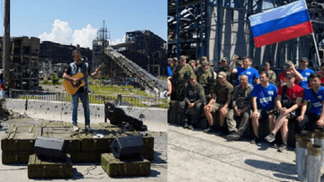 Росіяни влаштували рок-концерт на руїнах "Азовсталі".  На сцені грав один гітарист